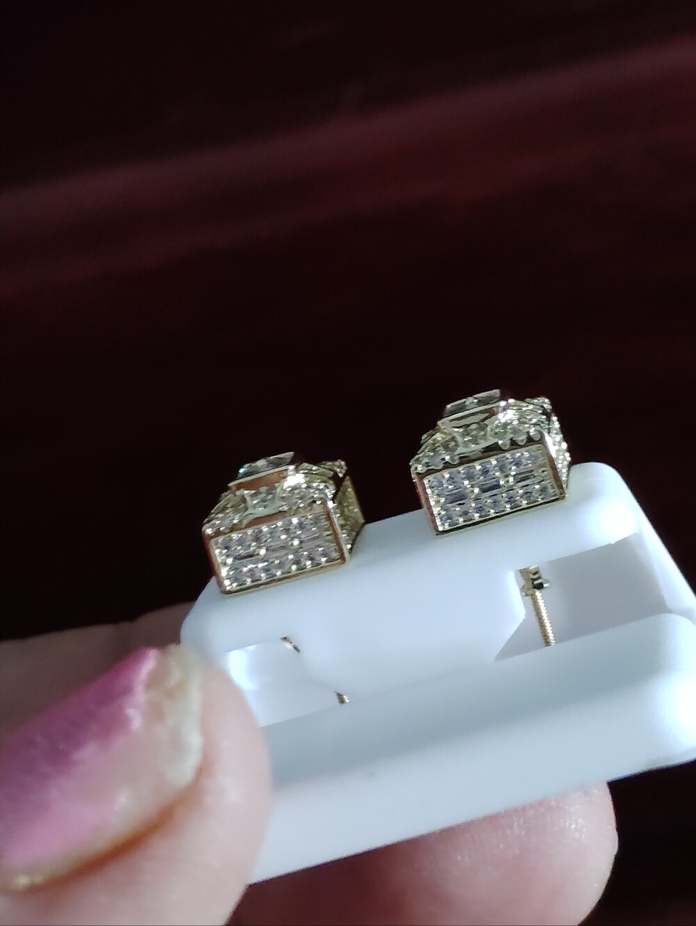 Gold Filled NWT Square Cubic Zirconia Stud Earrings - Women Jewelry